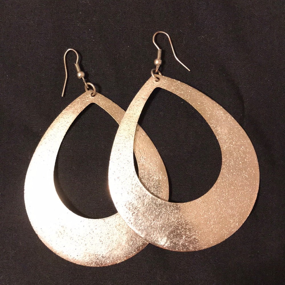 Large silver tone teardrop earrings